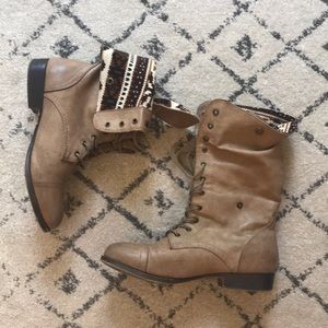 Lace up sweater lined boots fold over